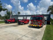Umatilla Fire Department garage with fire vehicles outside the building