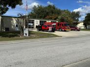 Umatilla Fire Department garage with fire vehicles outside the building