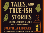 Tall terrifying tales and true-ish stories $15 suggested donation 6-8 pm October 29 2026 BYOB heavy appetizers
