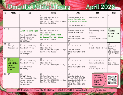April Calendar https://mylakelibrary.libcal.com/calendar/uma