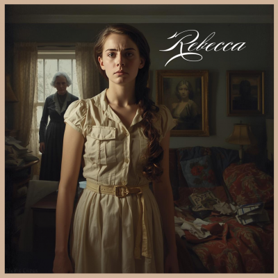 Rebecca's portrait hangs to the right of a the young, nameless bride. An elderly woman stands behind her.