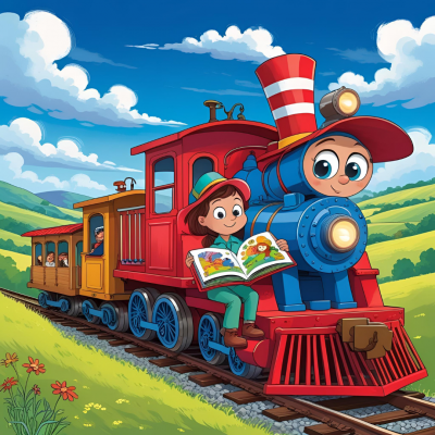 Storytime Station child reading to a caboose